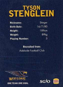2007 SGIO West Coast Eagles #NNO Tyson Stenglein Back